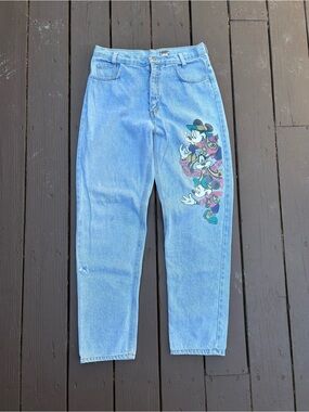 Vintage 90’s Light Blue Women’s Jeans with Mickey & Friends Graphic